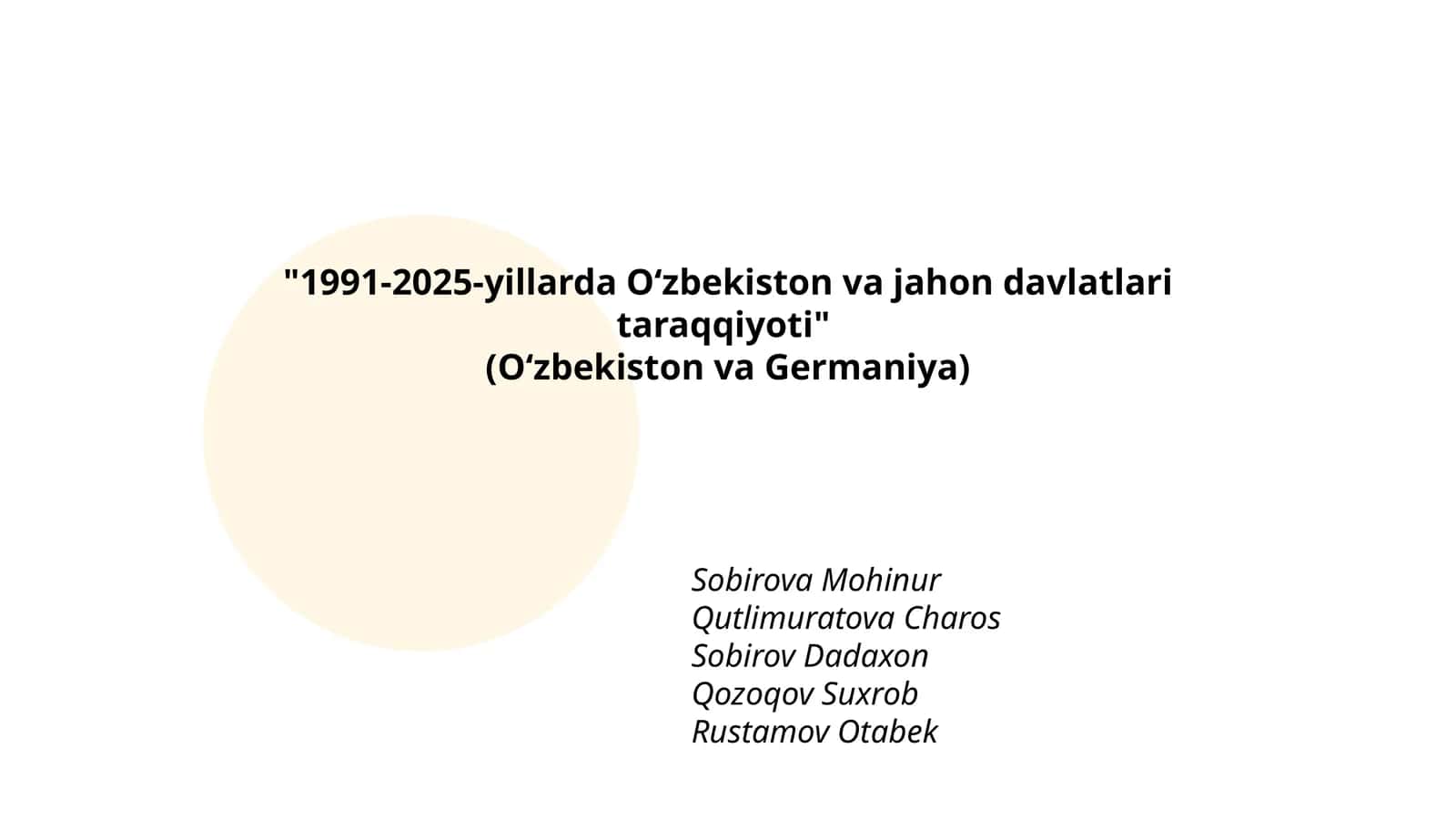 "1991-2025-yillarda Oʻzbekiston va jahon davlatlari taraqqiyoti"