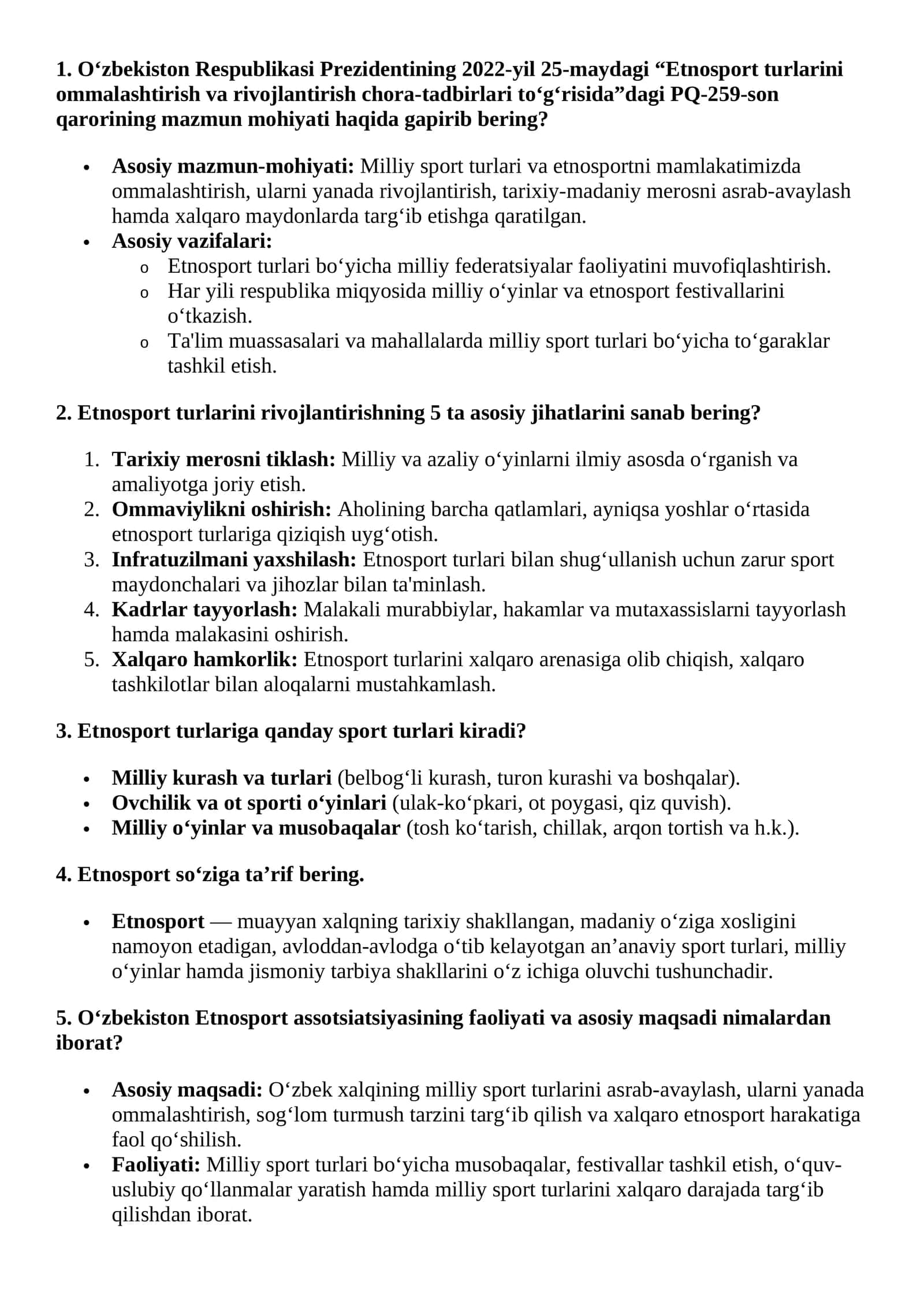 Agros test 2026 etno sport suhbat savollari (Ommaviy va etno sport turlarini rivojlantirish hamda sport normativlarini o‘tkazish bo‘limi)