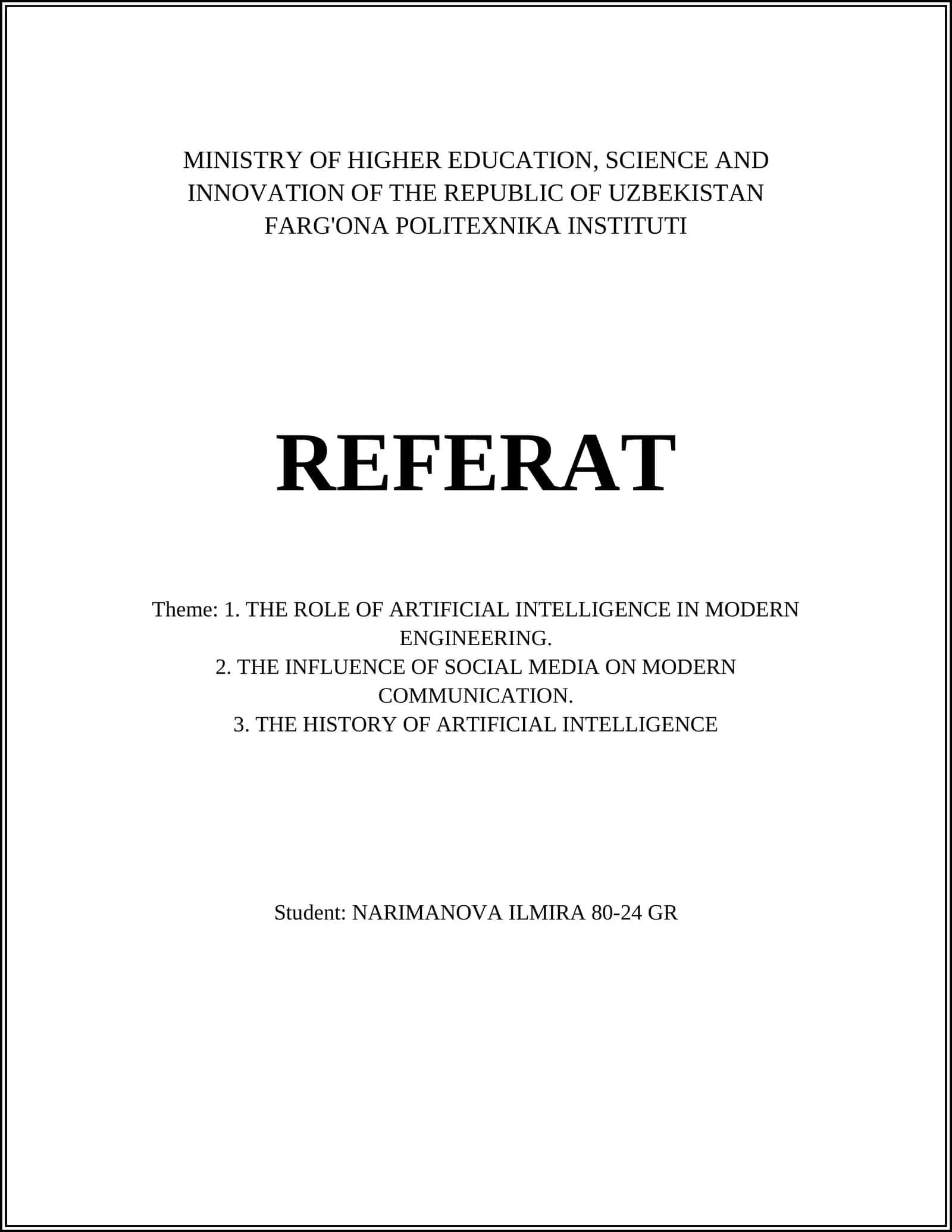 FARG'ONA POLITEXNIKA INSTITUTI REFERAT