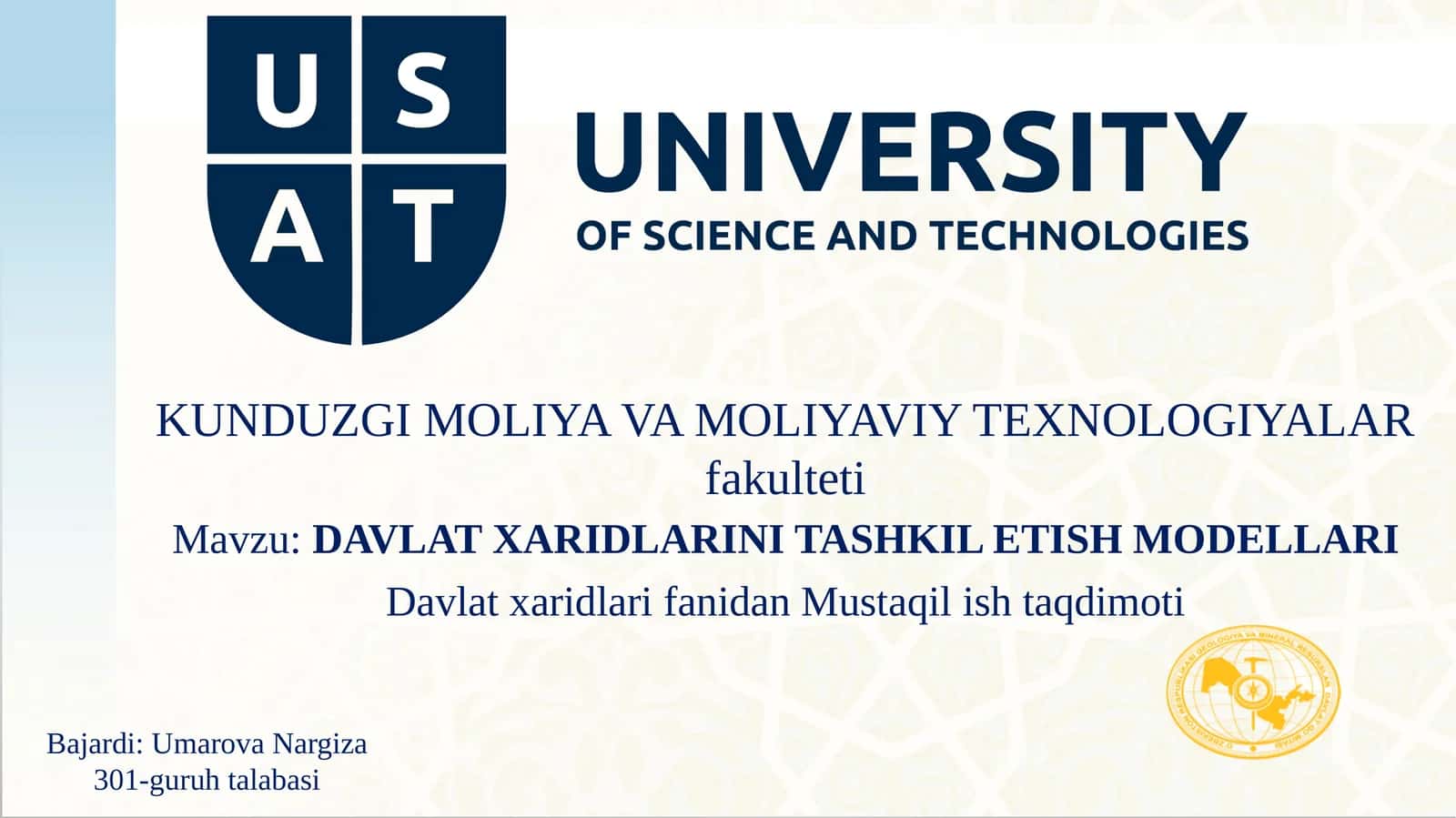 DAVLAT XARIDLARINI TASHKIL ETISH MODELLARI