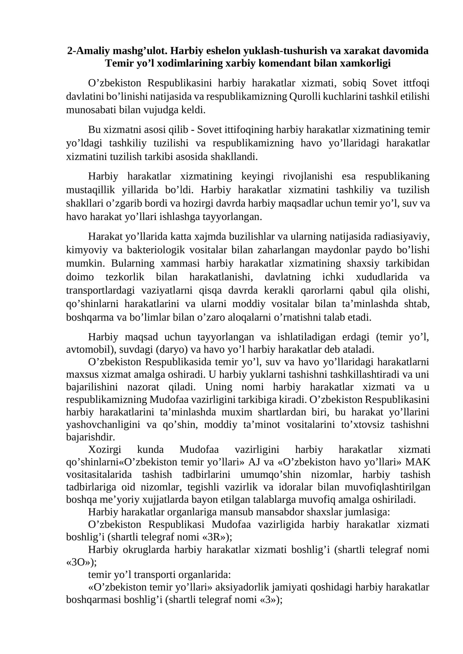 Temir yoʼl xodimlarining xarbiy komendant bilan xamkorligi