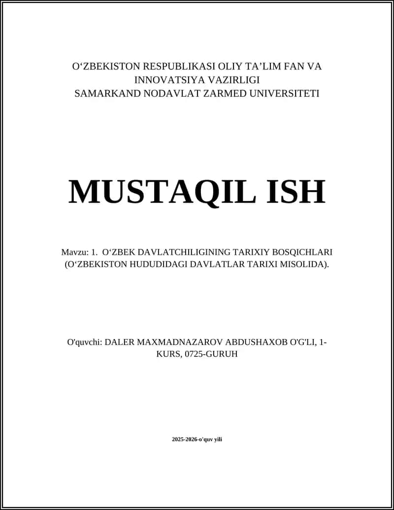 O‘zbek Davlatchiligining Tarixiy Bosqichlari