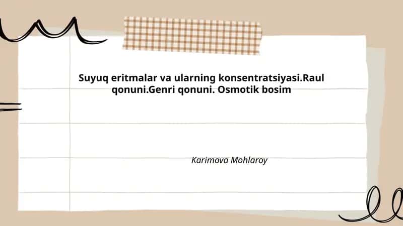Suyuq eritmalar va ularning konsentratsiyasi