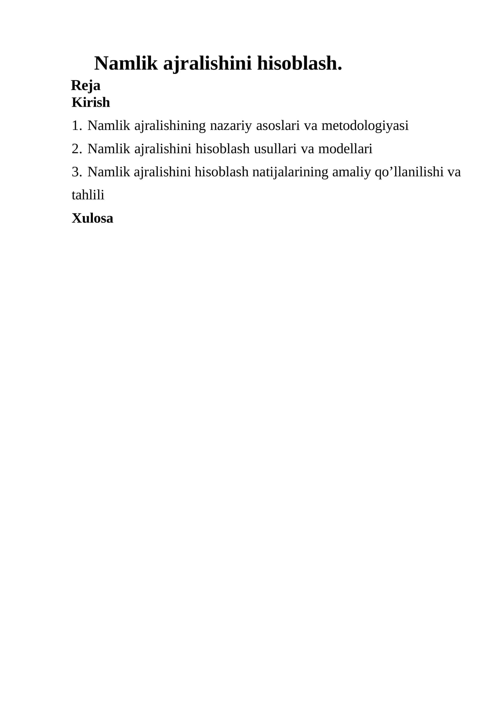 Namlik ajralishining nazariy asoslari va metodologiyasi
