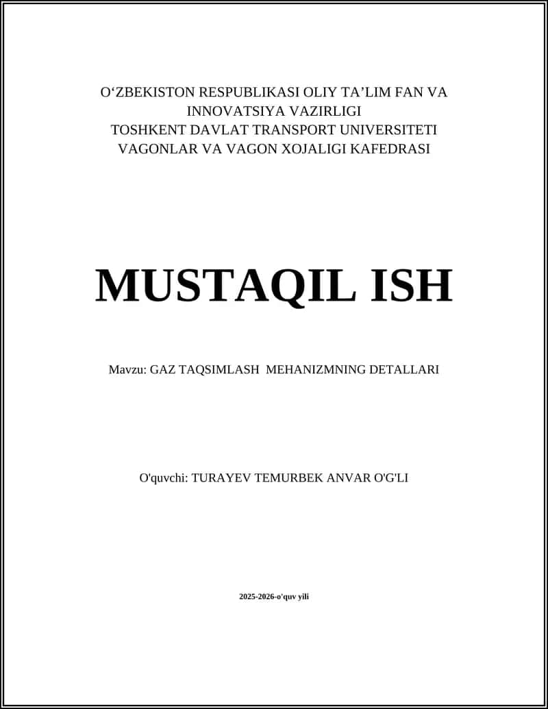 GAZ TAQSIMLASH MEHANIZMNING DETALLARI