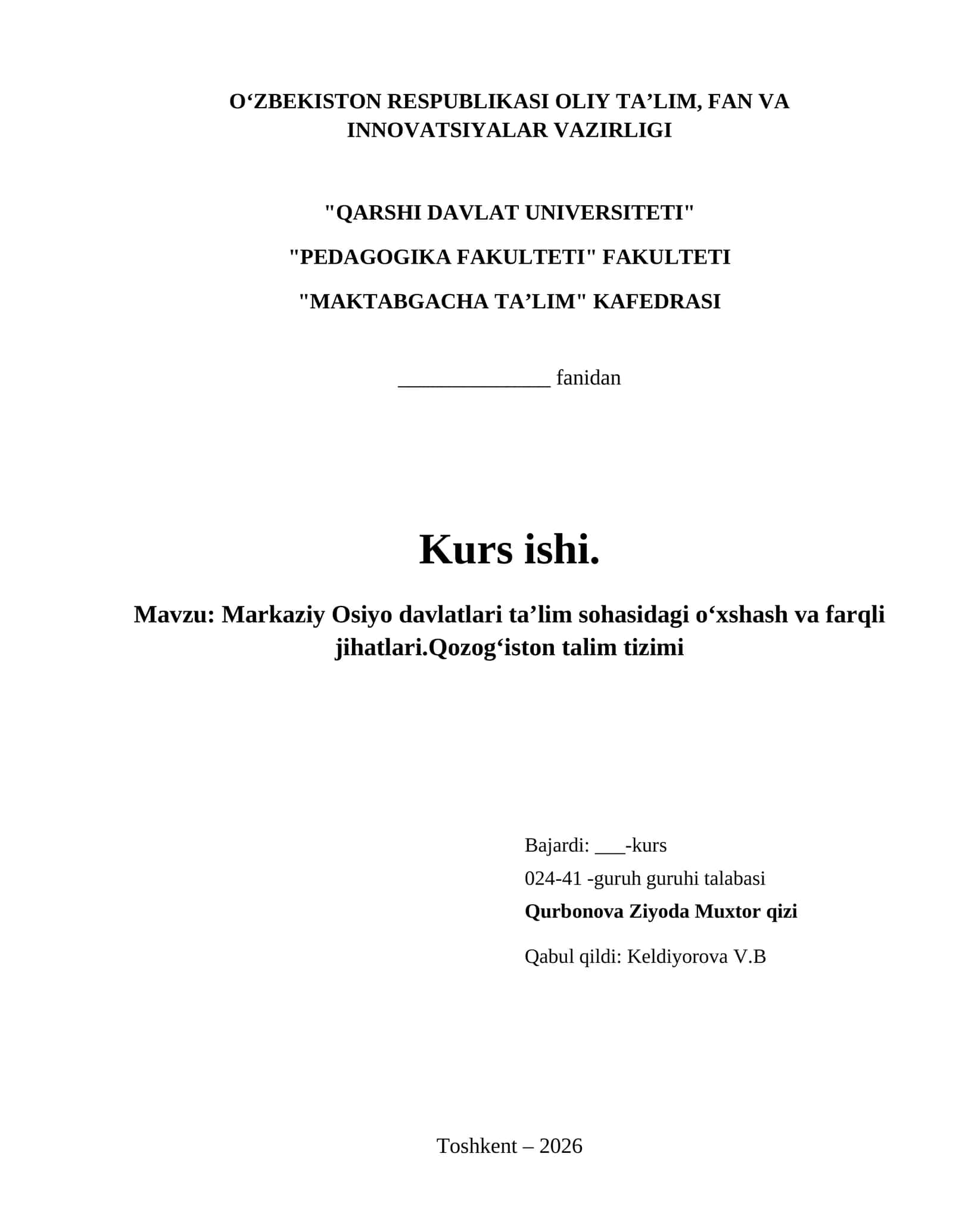 Markaziy Osiyo davlatlari taʼlim sohasidagi oʻxshash va farqli jihatlari.Qozogʻiston talim tizimi