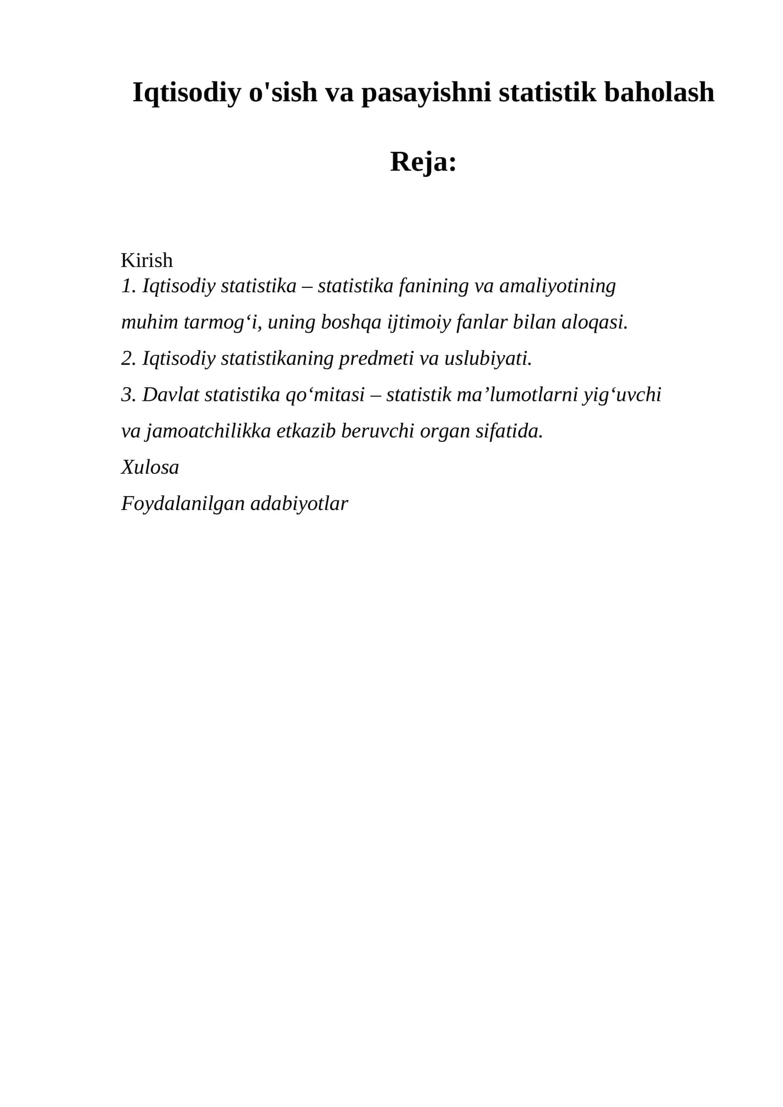 Iqtisodiy o'sish va pasayishni statistik baholash