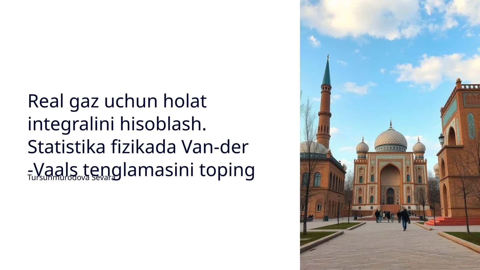 Real gaz uchun holat integralini hisoblash