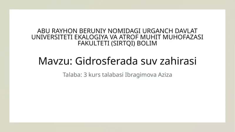 Gidrosferada suv zahirasi