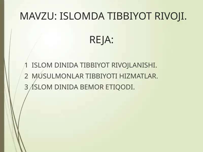 ISLOMDA TIBBIYOT RIVOJI