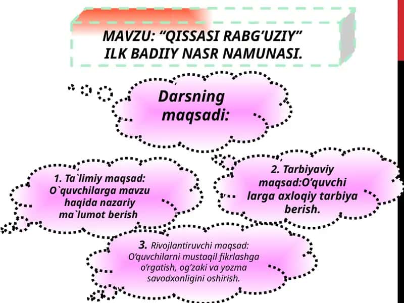 “QISSASI RABG’UZIY”   ILK BADIIY NASR NAMUNASI