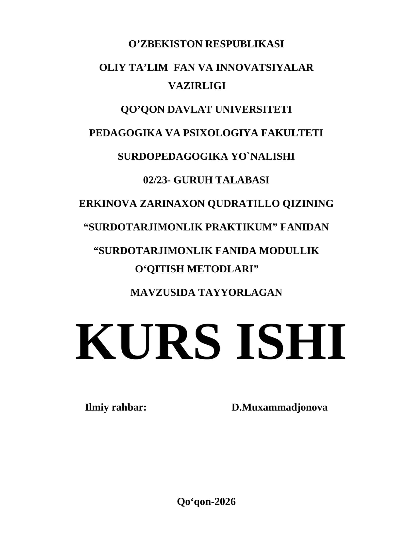 SURDOTARJIMONLIK FANIDA MODULLIK O‘QITISH METODLARI
