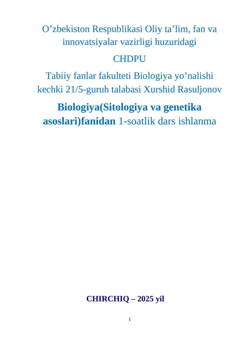 Biologiya(Sitologiya va genetika asoslari)