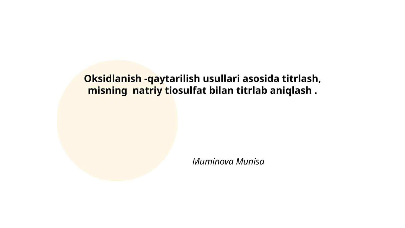 Oksidlanish -qaytarilish usullari asosida titrlash, misning natriy tiosulfat bilan titrlab aniqlash