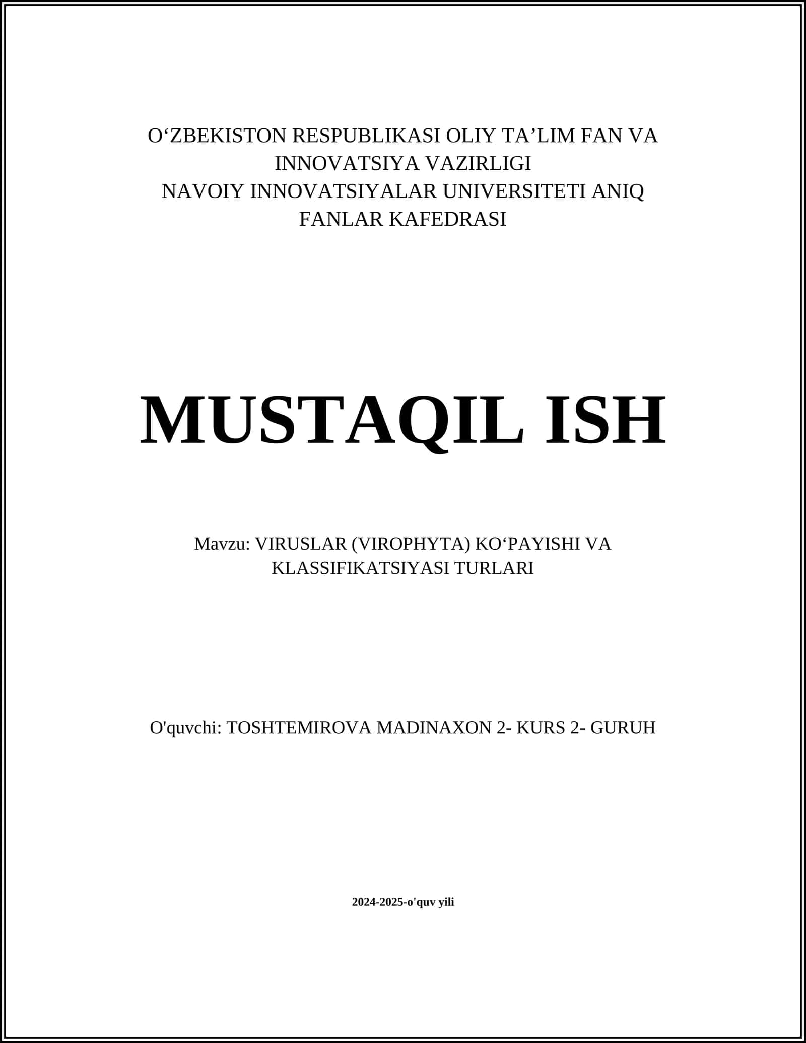 VIRUSLAR (VIROPHYTA) KOʻPAYISHI VA KLASSIFIKATSIYASI TURLARI