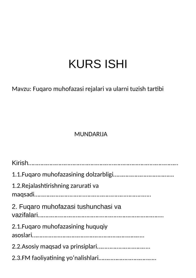 Fuqaro muhofazasi rejalari va ularni tuzish tartibi