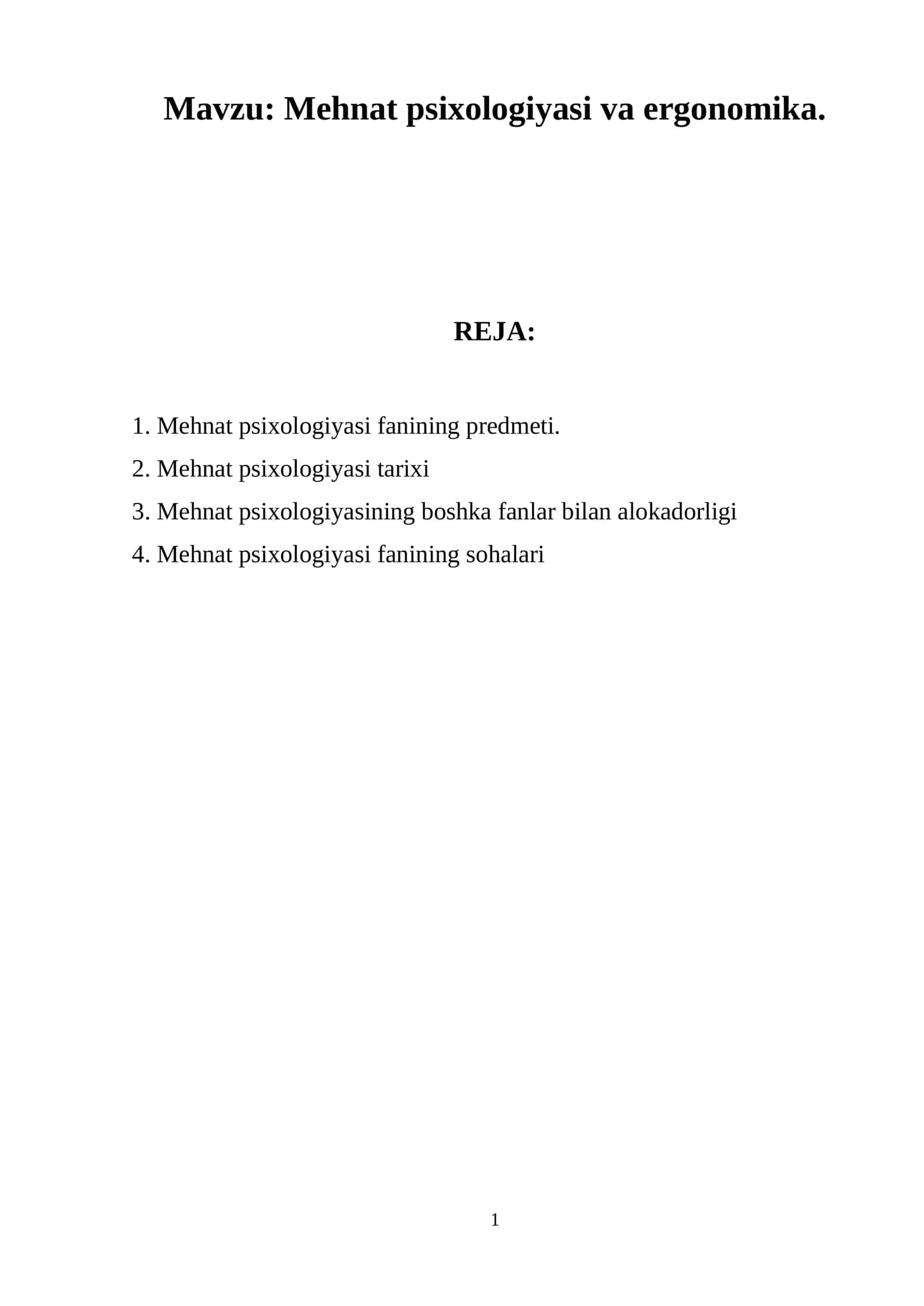 Mehnat psixologiyasi va ergonomika