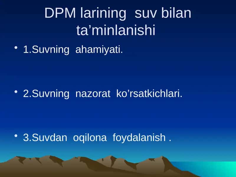 DPMlar suv bilan taminlanishi