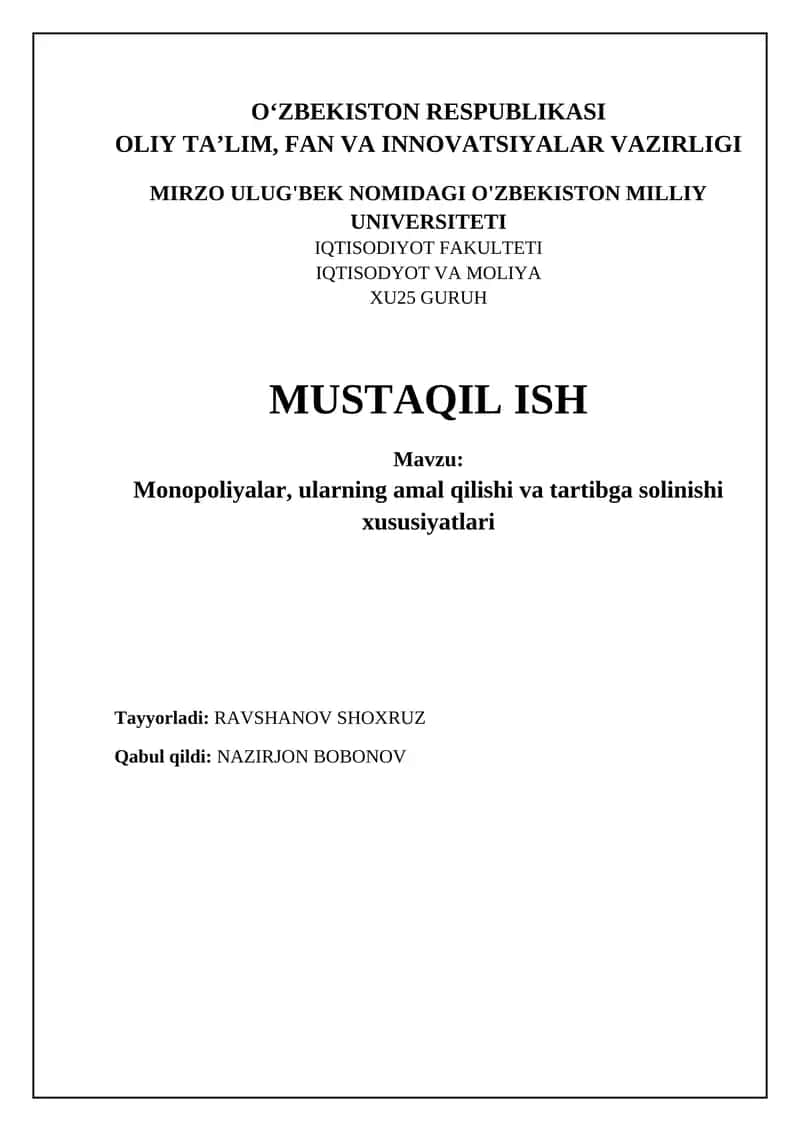 Monopoliyalar: Ta'rif, Afzallik va Kamchiliklari