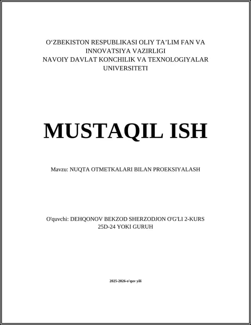 NUQTA OTMETKALARI BILAN PROEKSIYALASH
