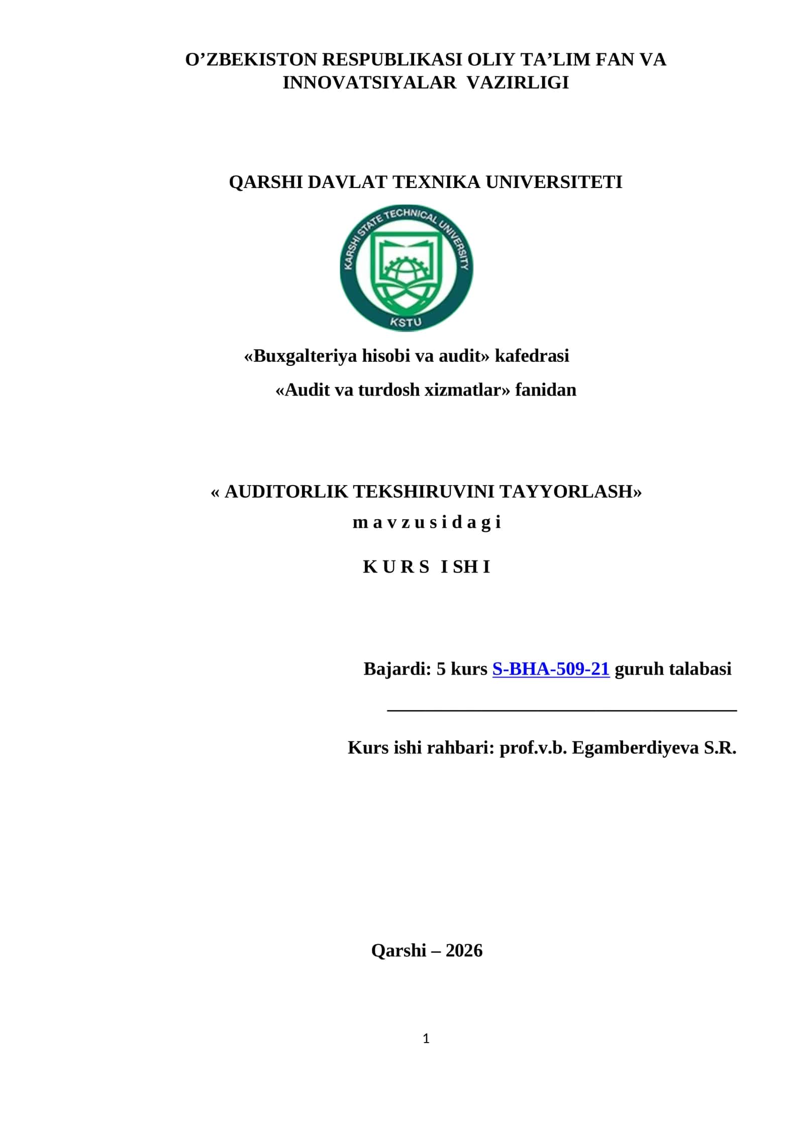 AUDITORLIK TEKSHIRUVINI TAYYORLASH