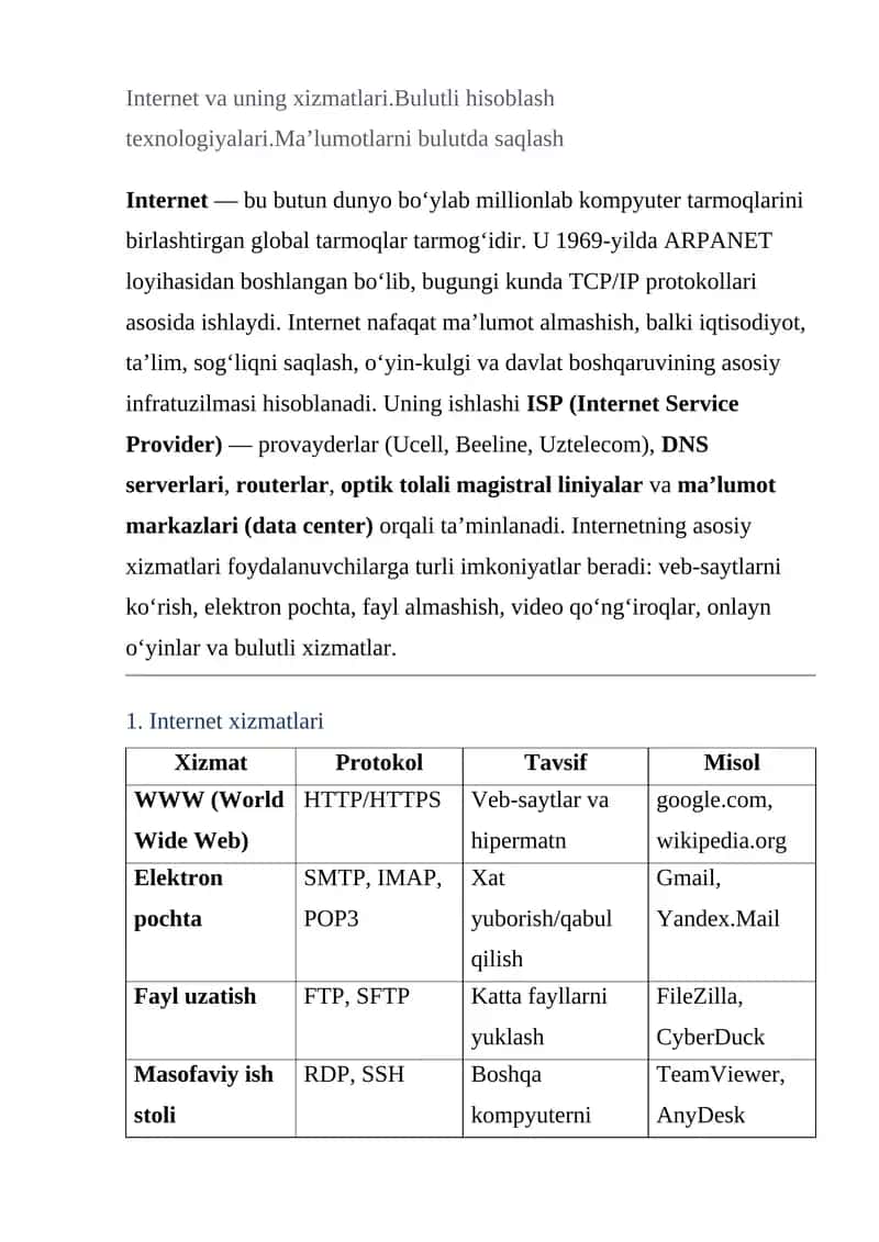 Internet xizmatlari