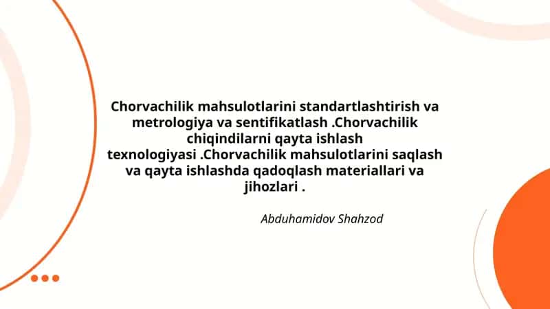 Chorvachilik mahsulotlarini standartlashtirish va metrologiya va sentifikatlash