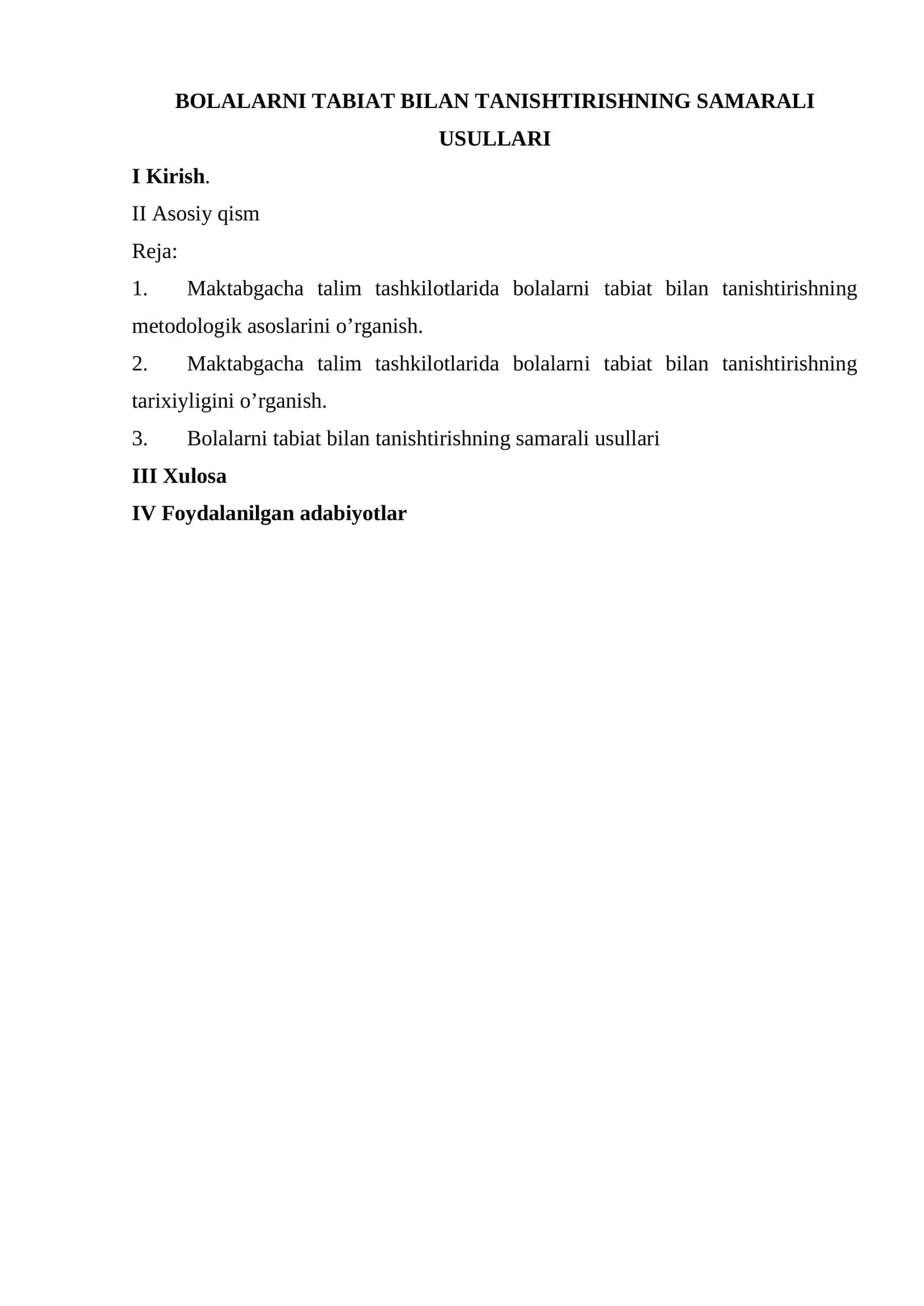 BOLALARNI TABIAT BILAN TANISHTIRISHNING SAMARALI USULLARI