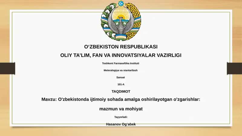 O'zbekistonda ijtimoiy sohada amalga oshirilayotgan o'zgarishlar: mazmun va mohiyat