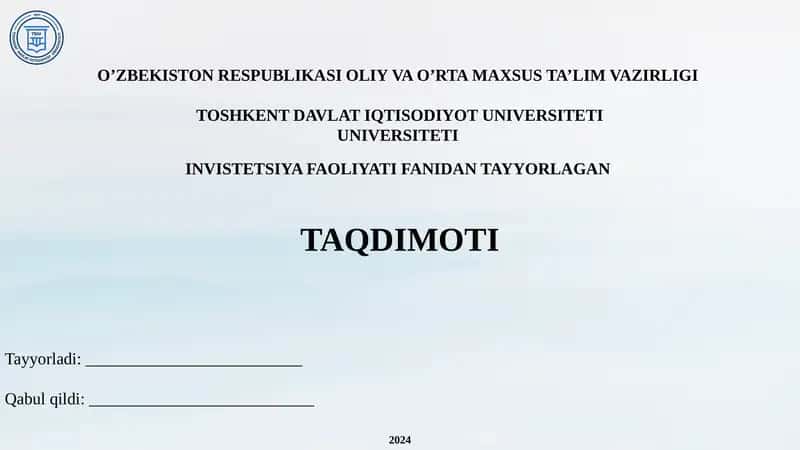 Ozarbayjon davlatining investatsiya tahlili. Taqdimot