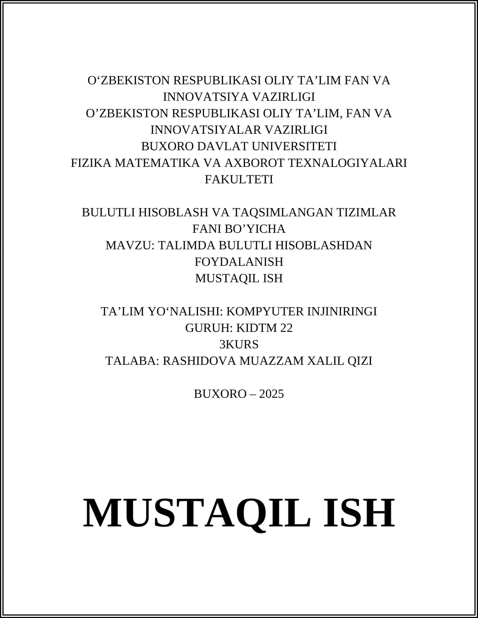 TALIMDA BULUTLI HISOBLASHDAN FOYDALANISH
