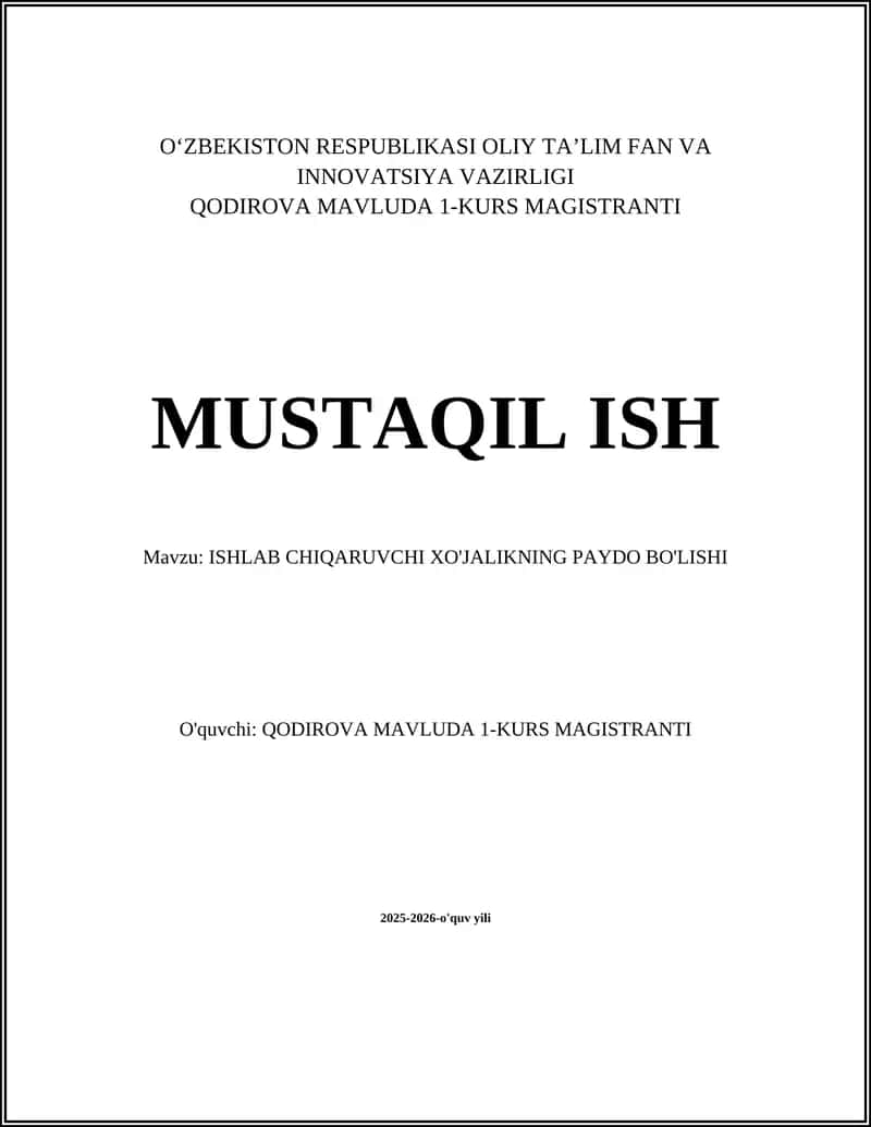 ISHLAB CHIQARUVCHI XO'JALIKNING PAYDO BO'LISHI
