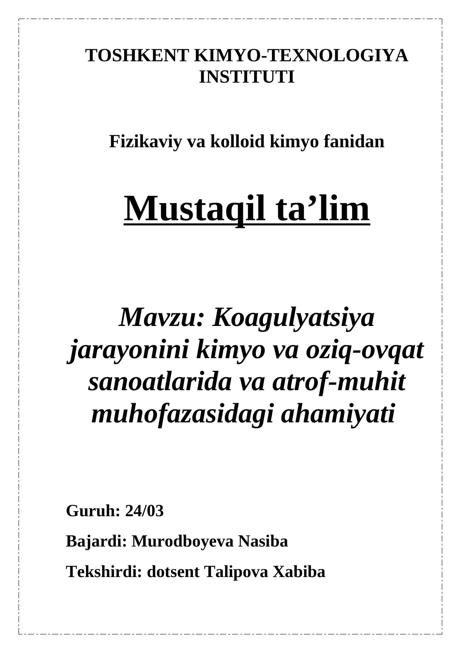 Koagulyatsiya jarayonini kimyo va oziq-ovqat sanoatlarida va atrof-muhit muhofazasida o'rni