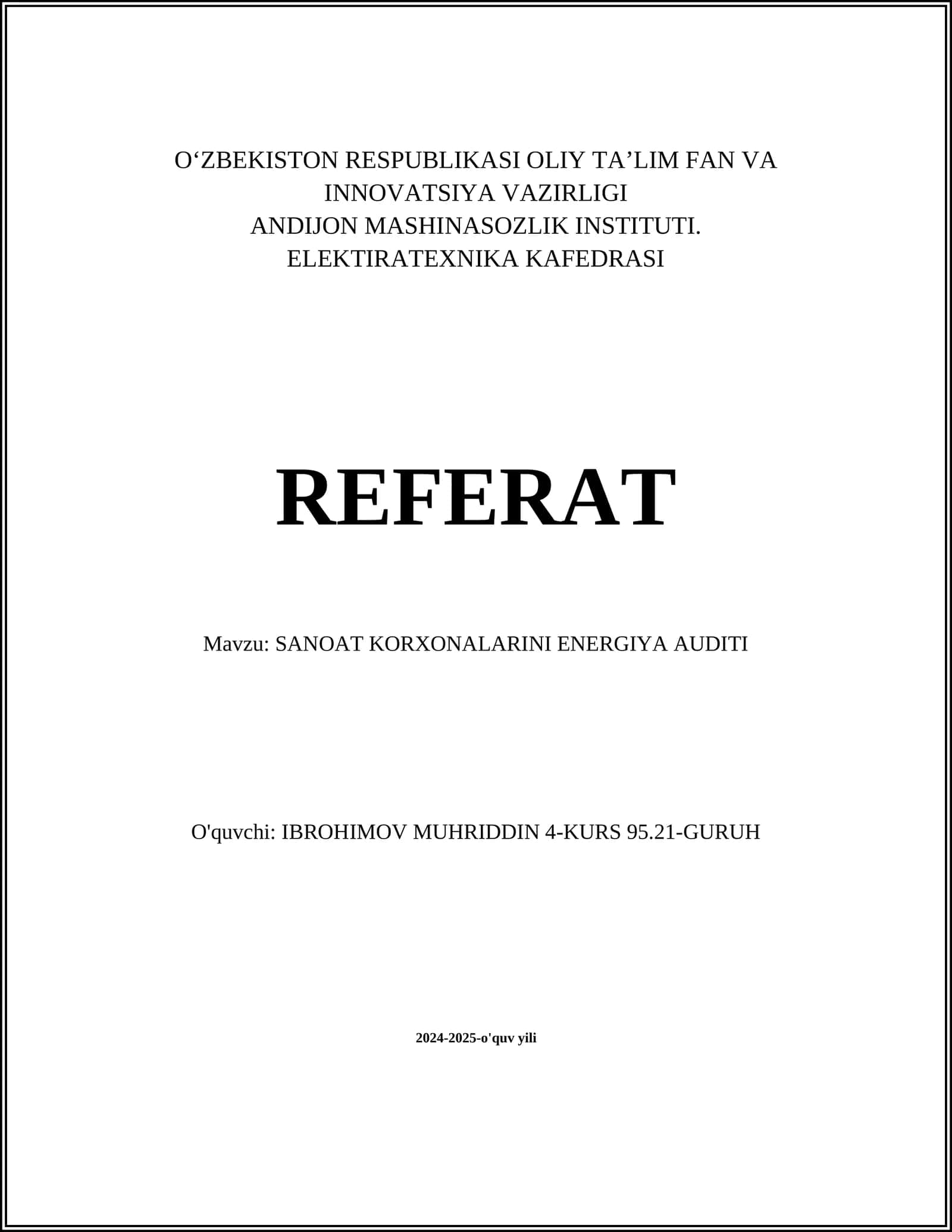 SANOAT KORXONALARINI ENERGIYA AUDITI