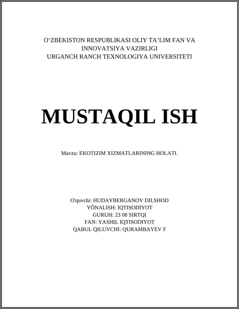 Ekotizim Xizmatlarining Holati