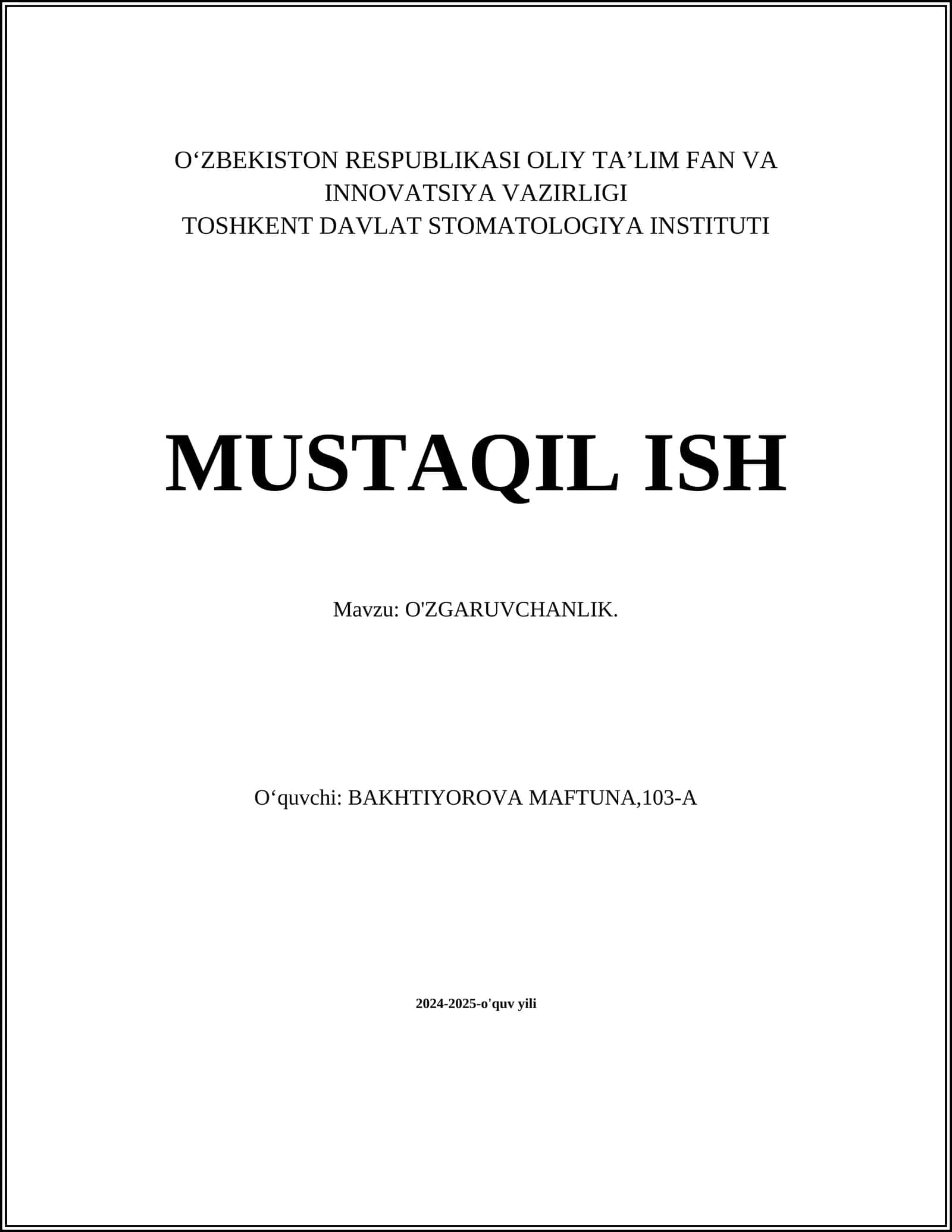 O'ZGARUVCHANLIK