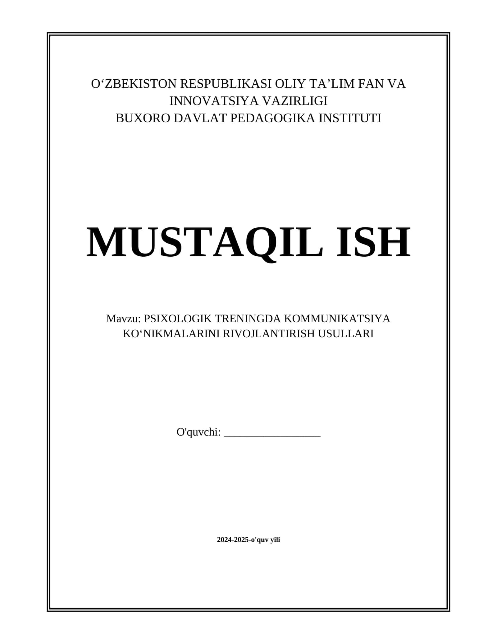 PSIXOLOGIK TRENINGDA KOMMUNIKATSIYA KO‘NIKMALARINI RIVOJLANTIRISH USULLARI