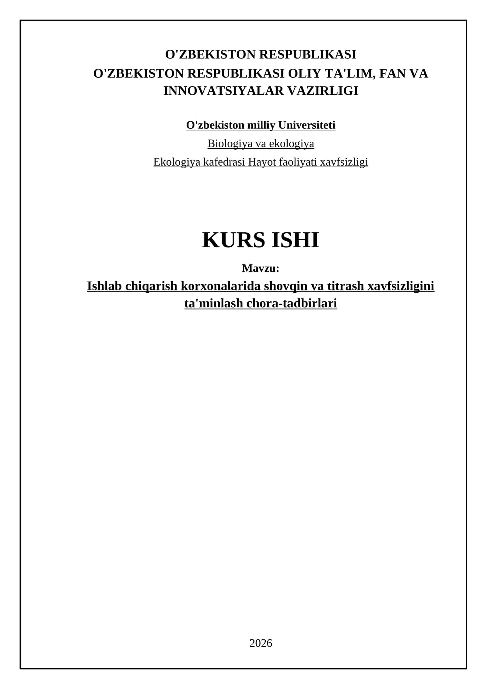 Ishlab chiqarish korxonalarida shovqin va titrash xavfsizligini ta'minlash chora-tadbirlari