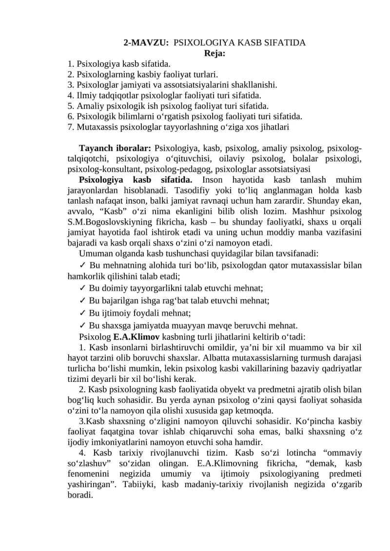 Psixologiya kasb sifatida