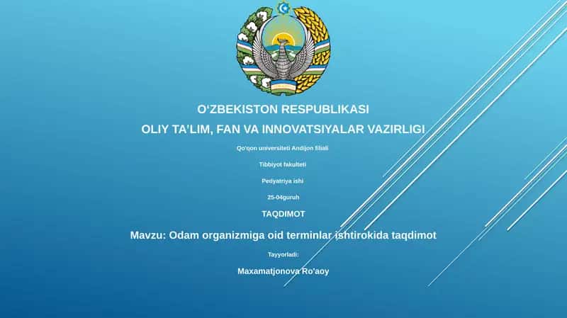 Odam organizmiga oid terminlar ishtirokida taqdimot