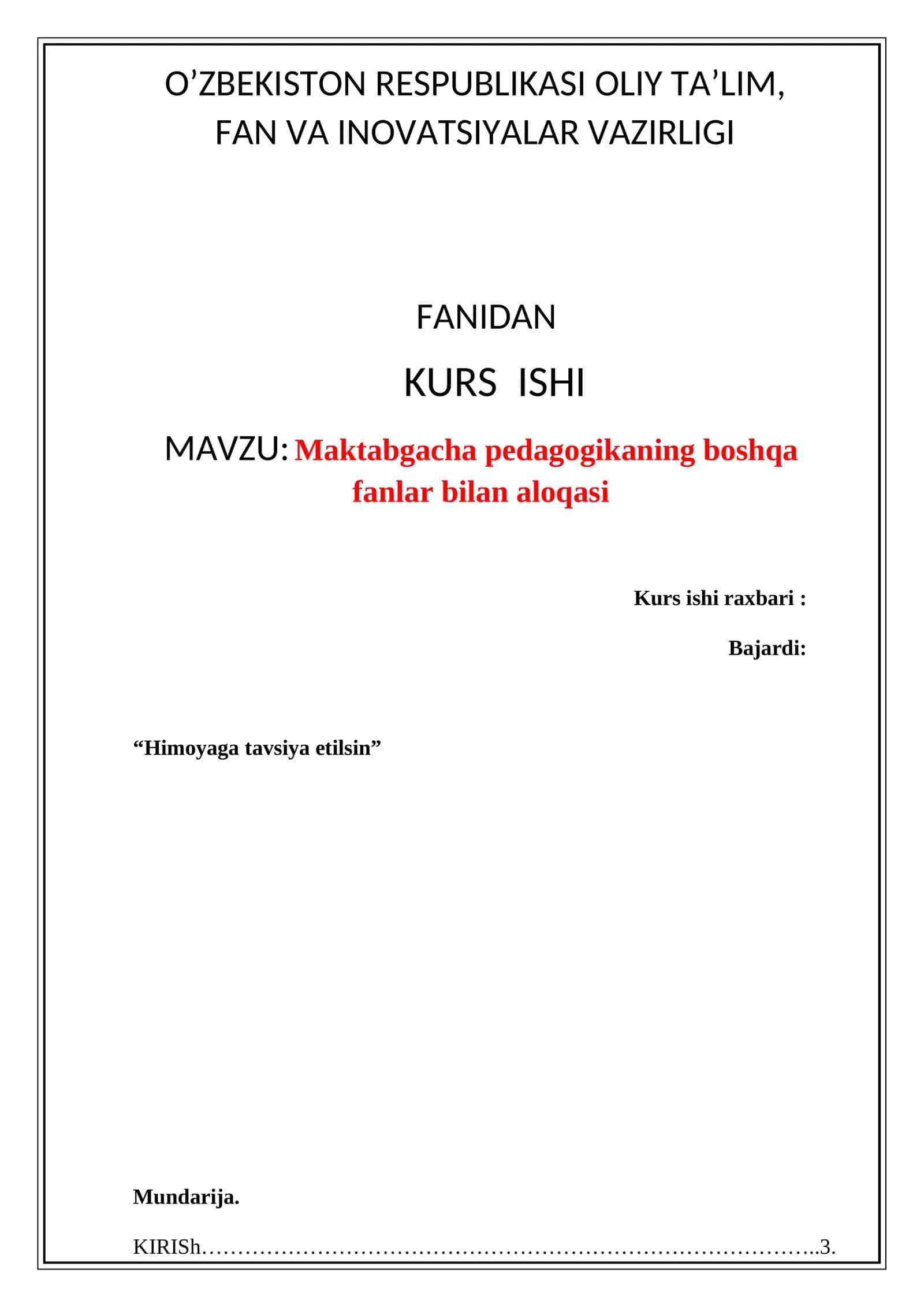 Maktabgacha pedagogikaningboshqa fanlar bilan aloqasi