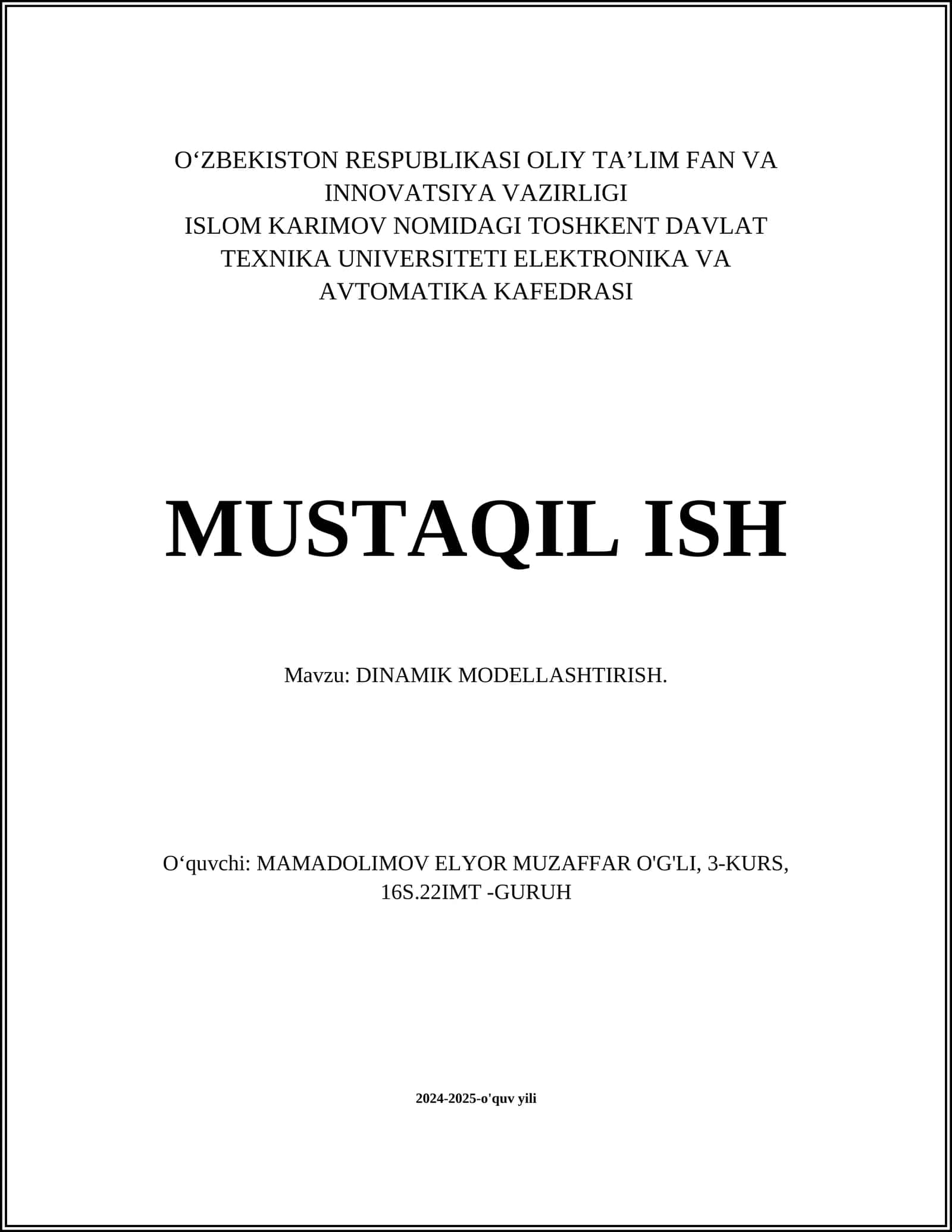 DINAMIK MODELLASHTIRISH