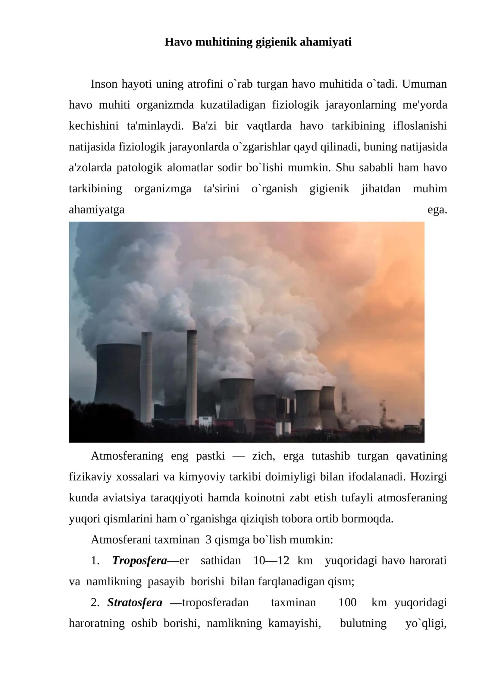Havo muhitining gigiеnik ahamiyati
