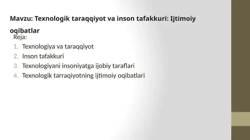 Texnologik taraqqiyot va inson tafakkuri: Ijtimoiy oqibatlar