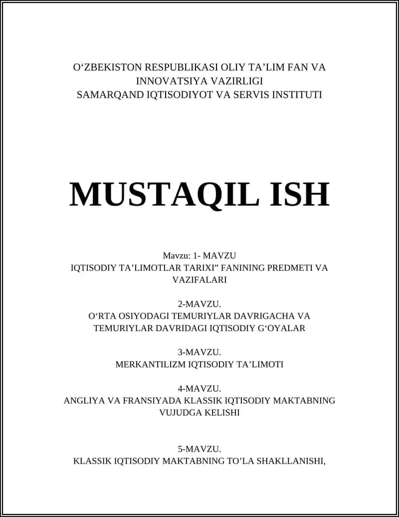 IQTISODIY TA’LIMOTLAR TARIXI