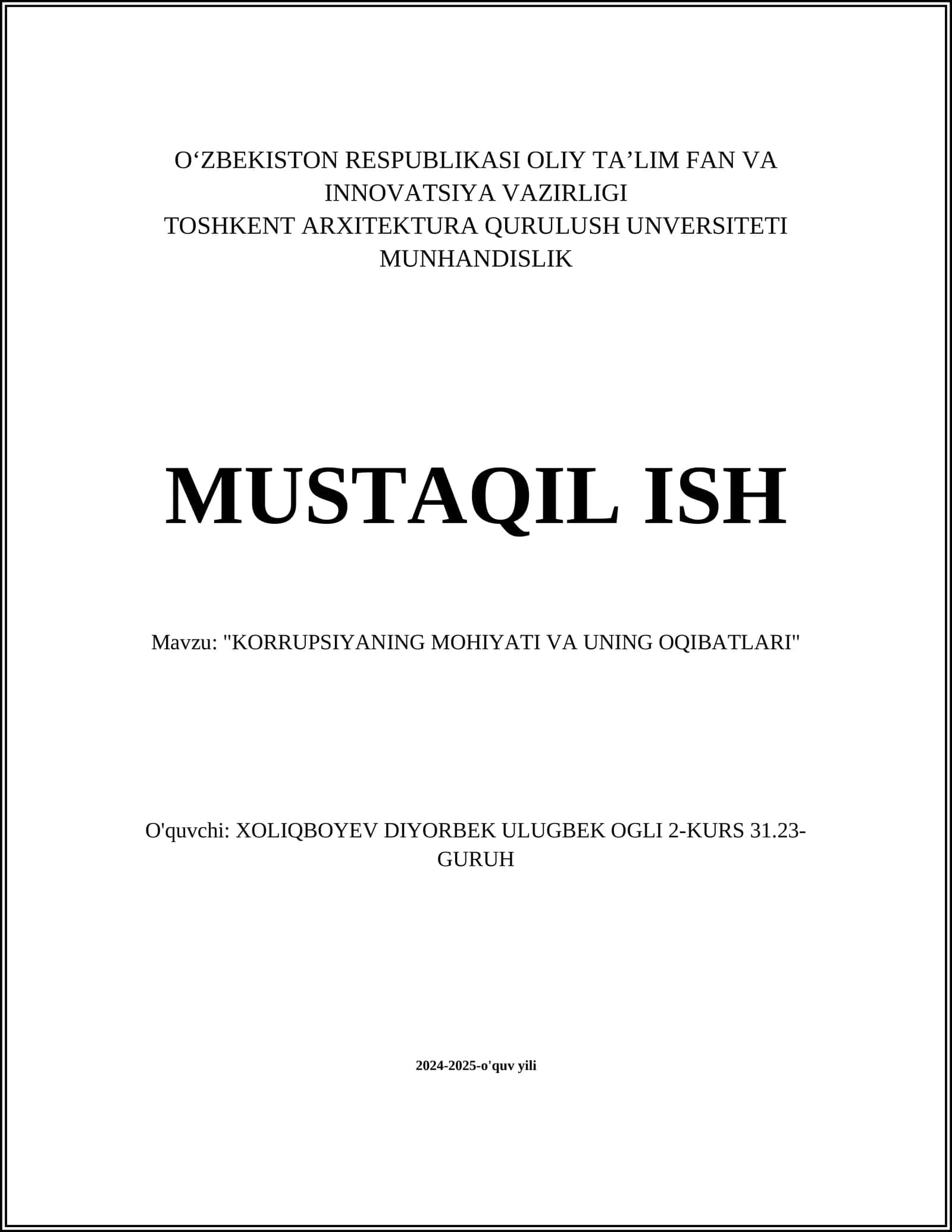"Korrupsiyaning Mohiyati va Uning Oqibatlari"