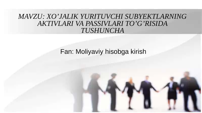 XO’JALIK YURITUVCHI SUBYEKTLARNING AKTIVLARI VA PASSIVLARI TO’G’RISIDA TUSHUNCHA
