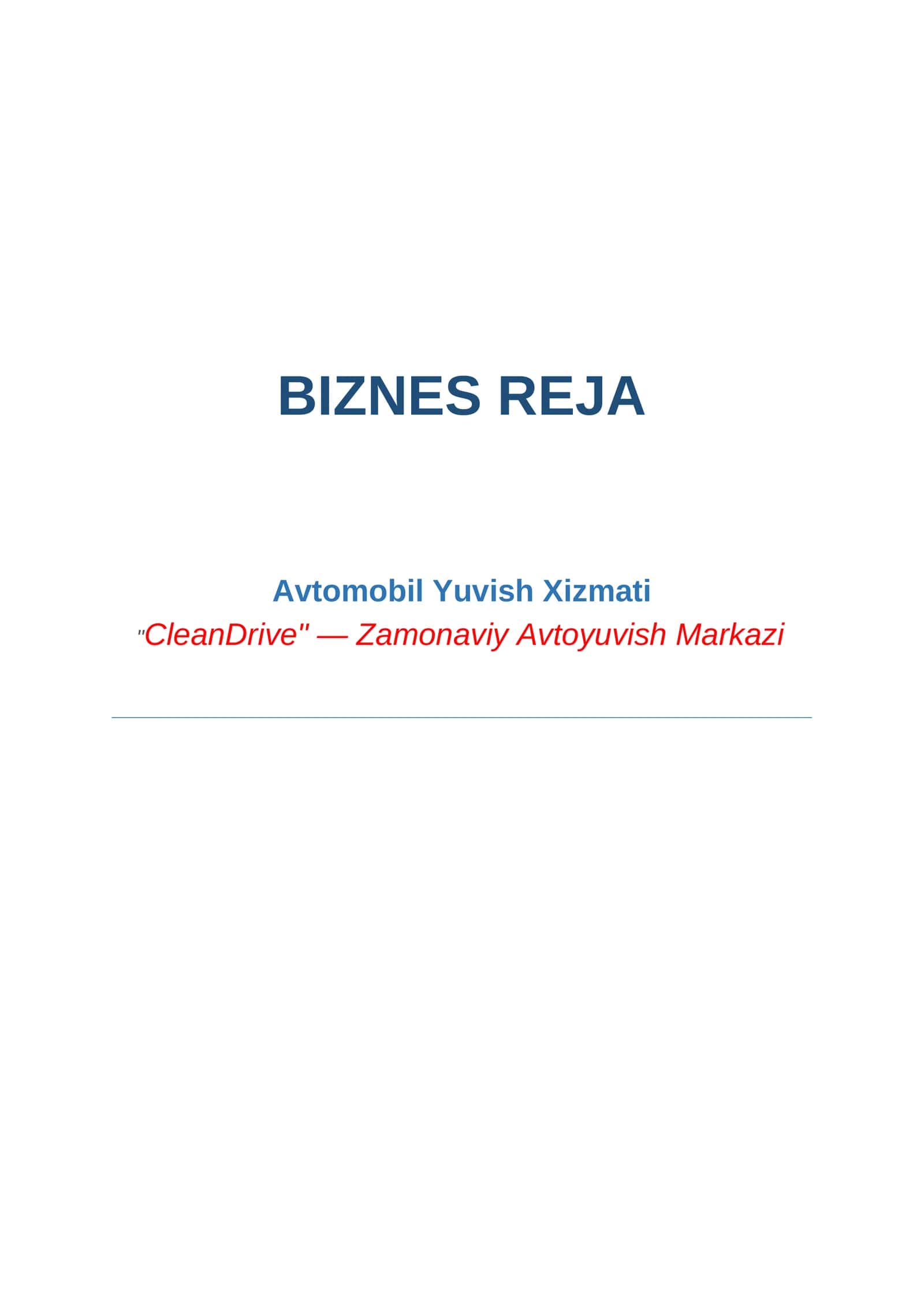 Avtomobil yuvish xizmati biznes rejasi
