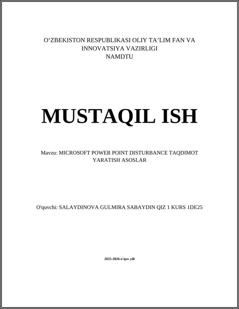 MICROSOFT POWER POINT DISTURBANCE TAQDIMOT YARATISH ASOSLAR