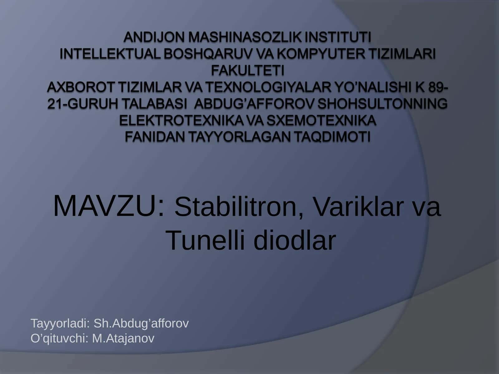 Stabilitron, Variklar va Tunelli diodlar